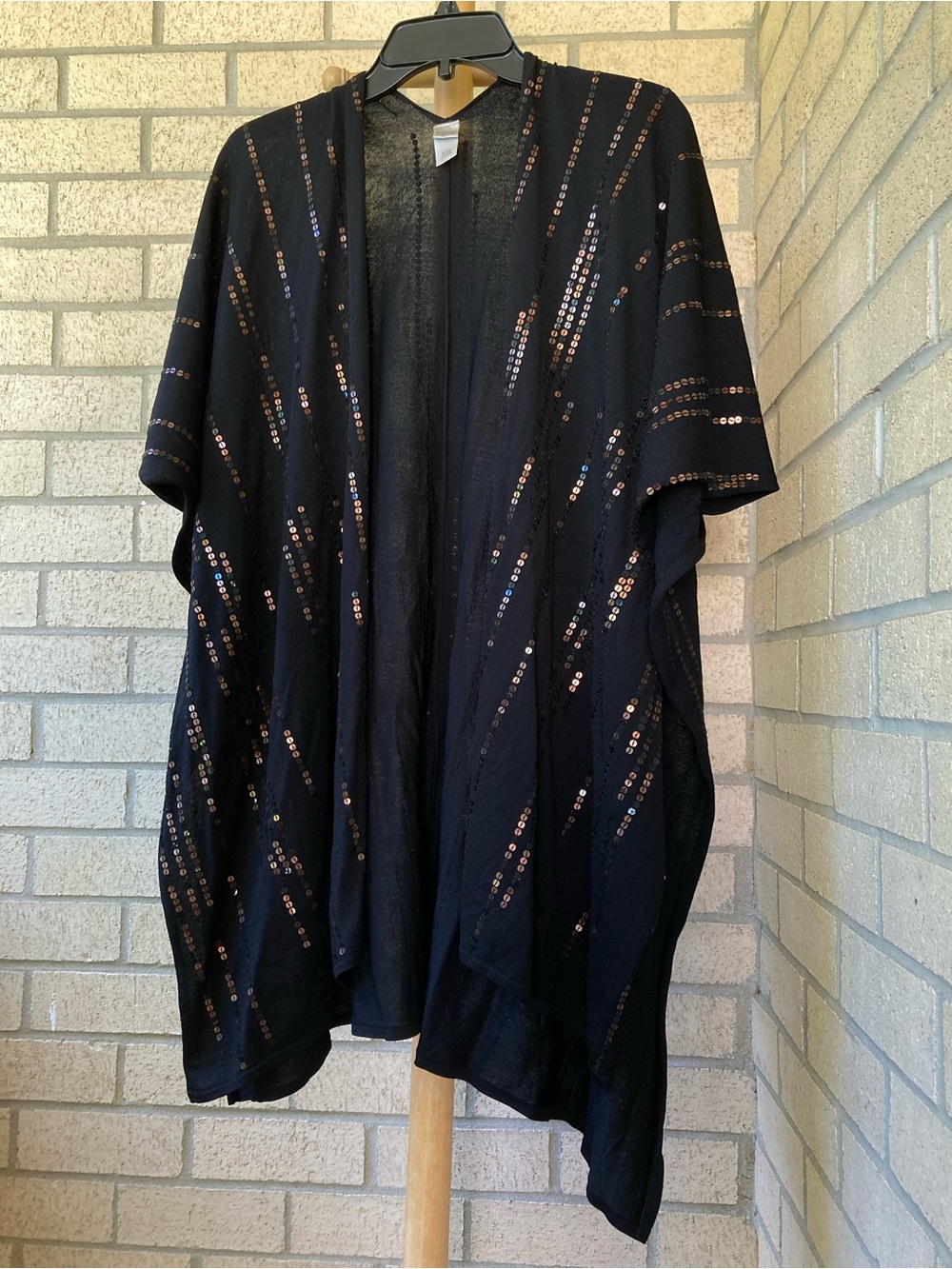 Chico’s Black Open Front Draped Flowy Sequin Ruana Wrap Cardigan Poncho